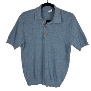VINTAGE JC Penny Blue Acrylic Sweater Polo Shirt Large short sleeve